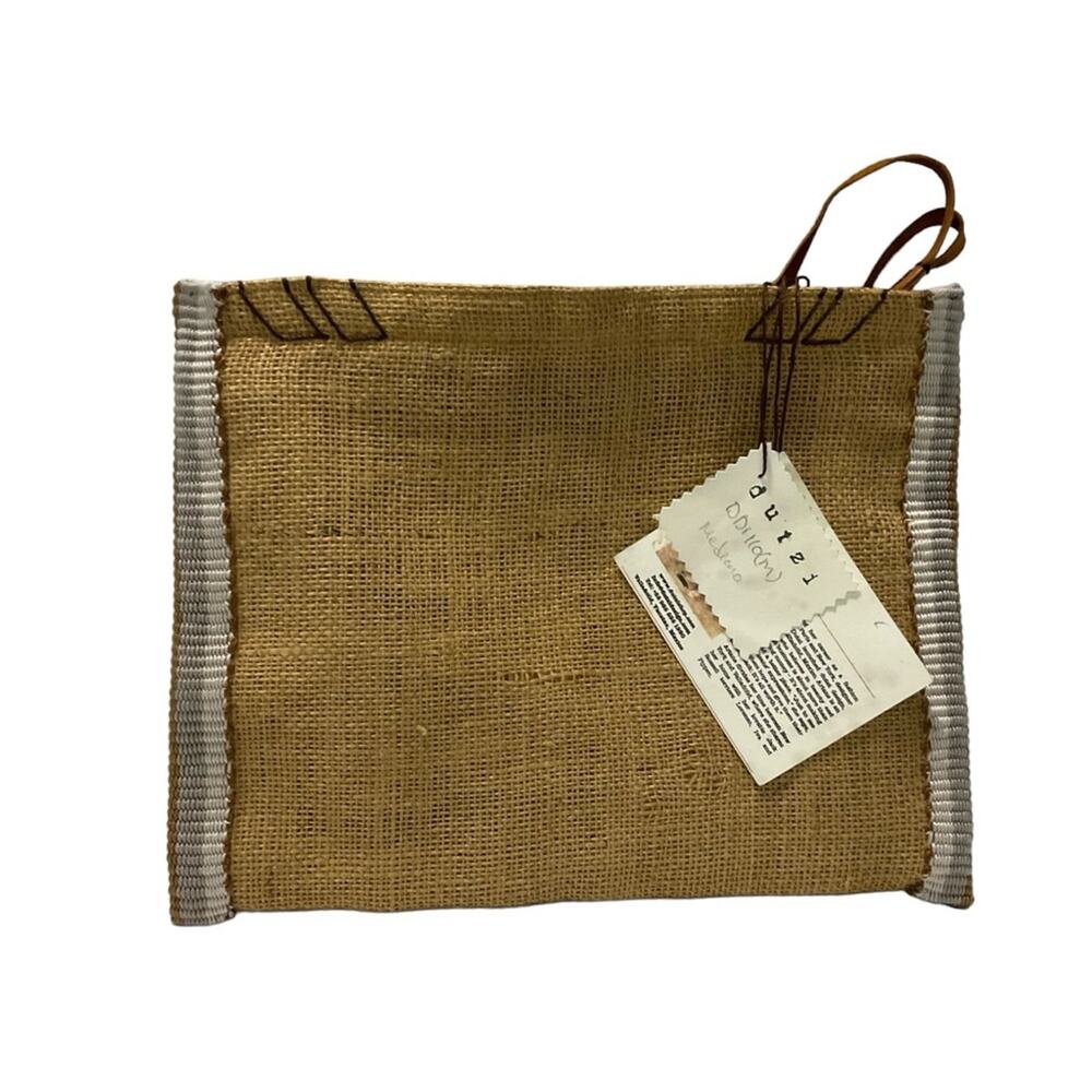 Dutzi NWT Handmade Mexican Vintage Burlap & Leather Pouch Clutch